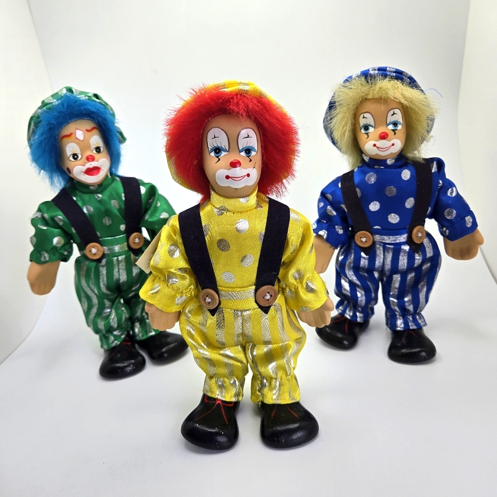 KC Collection Trio Vintage Clown Dead Stock Collectible Mini Creepy Colorful